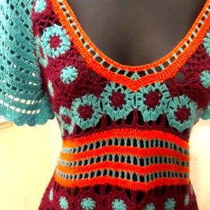 Crochet V-Neck Sweater w/flutter sleeves
